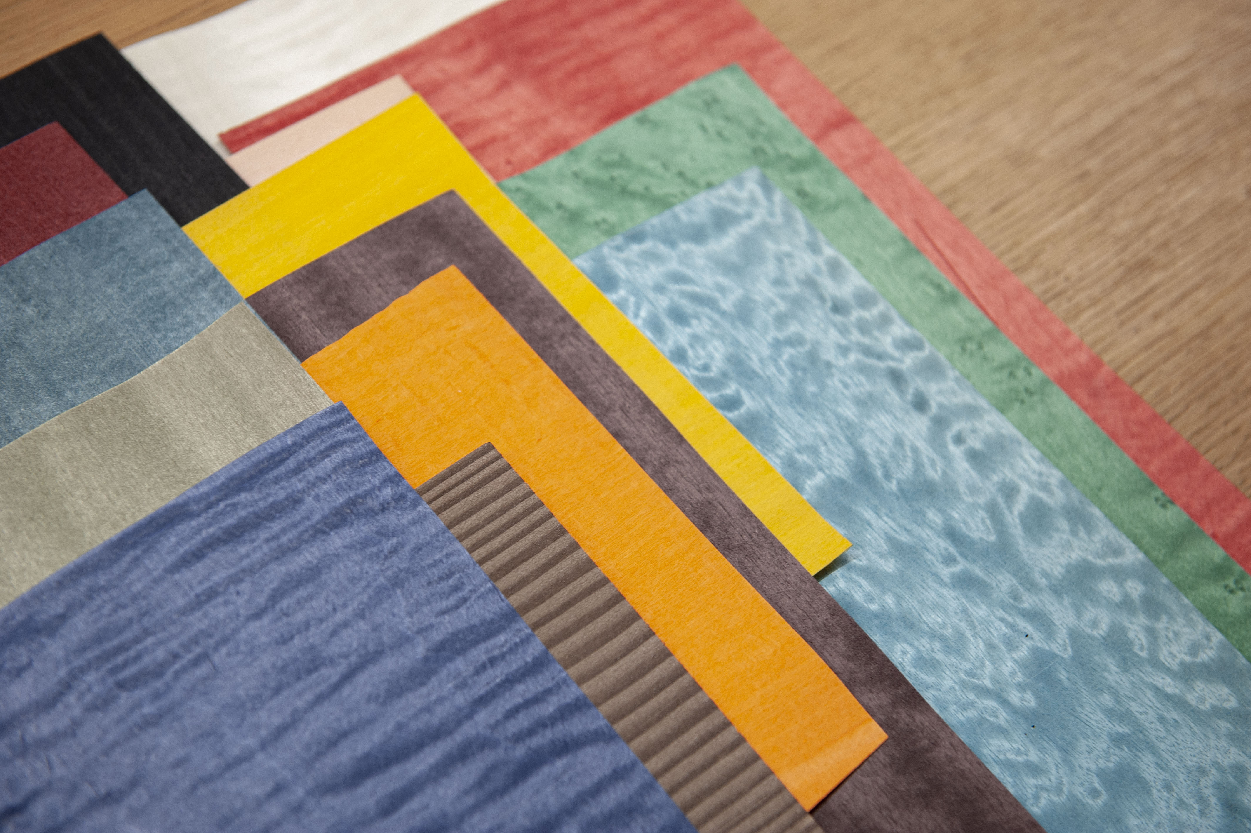 Colored veneer samples for project material development